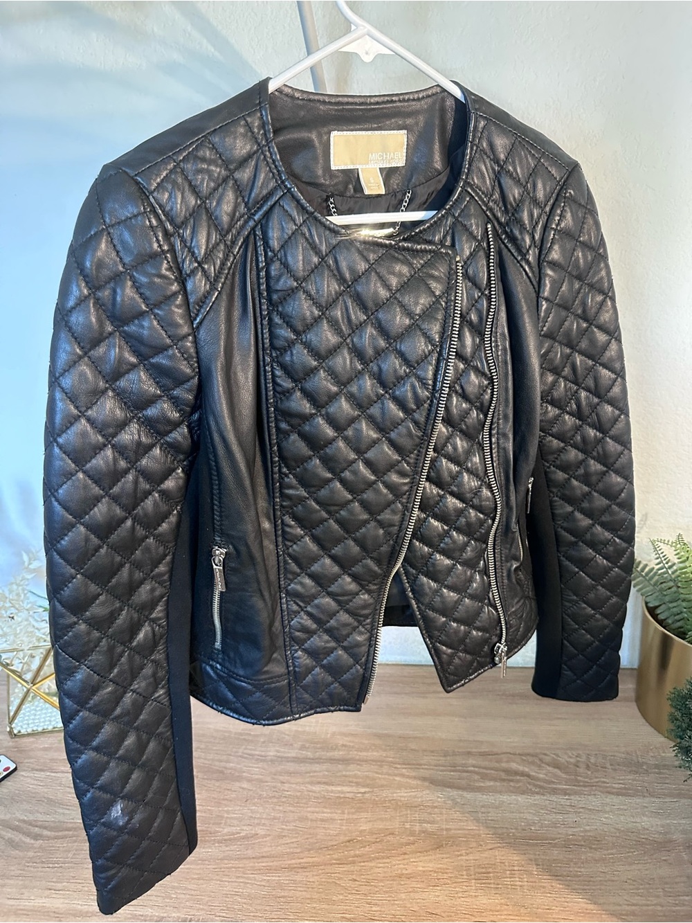 Michael Kors Black Quilted Leather Moto Jacket